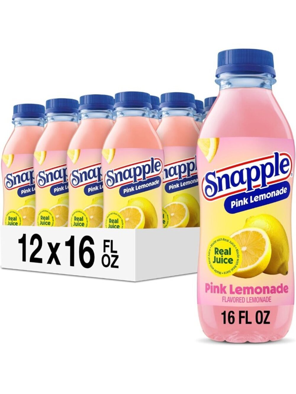 Refreshing Pink Lemonade, 16 oz Recycled Plastic Bottles, Pack of 12 - Perfect
